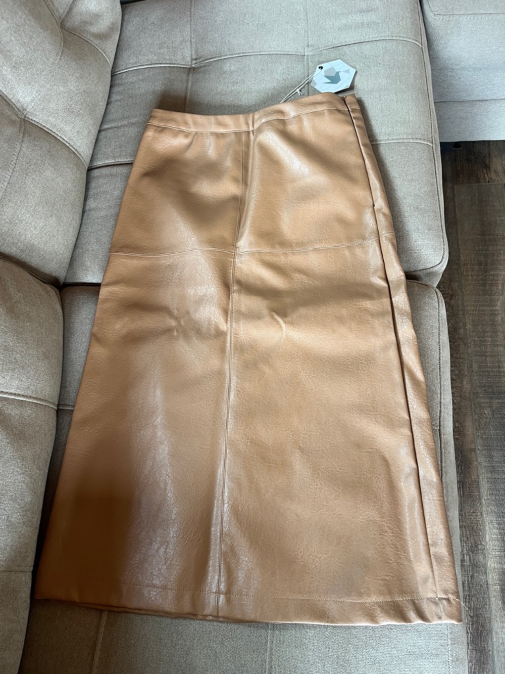 Paper Crane Faux Leather Midi Skirt - Tan